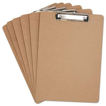 UNIVERSAL OFFICE PRODUCTS Hardboard Clipboard, 1/2" Capacity, Holds 8 1/2w x 12h, Brown, 6/Pack
