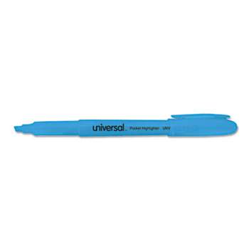 UNIVERSAL OFFICE PRODUCTS Pocket Clip Highlighter, Chisel Tip, Fluorescent Blue Ink, Dozen