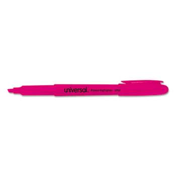UNIVERSAL OFFICE PRODUCTS Pocket Clip Highlighter, Chisel Tip, Fluorescent Pink Ink, Dozen