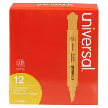 UNIVERSAL OFFICE PRODUCTS Desk Highlighter, Chisel Tip, Fluorescent Orange, Dozen