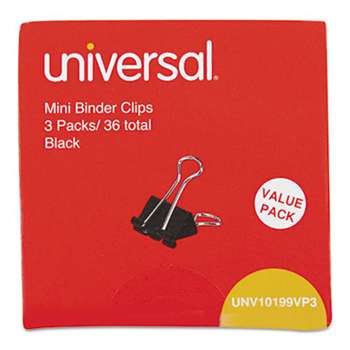 Universal 10199VP3 Mini Binder Clips, Steel Wire, 1/4" Capacity, 1/2" Wide, Black/Silver, 36/Pack