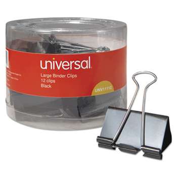 UNIVERSAL OFFICE PRODUCTS Large Binder Clips, 1" Capacity, 2" Wide, Black, 12/Pack