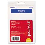 UNIVERSAL OFFICE PRODUCTS "Hello" Self-Adhesive Name Badges, 3 1/2 x 2 1/4, White/Blue, 100/Pack