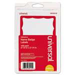 UNIVERSAL OFFICE PRODUCTS Border-Style Self-Adhesive Name Badges, 3 1/2 x 2 1/4, White/Red, 100/Pack