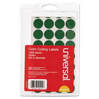 UNIVERSAL OFFICE PRODUCTS Self-Adhesive Removable Color-Coding Labels, 3/4" dia, Green, 1008/Pack