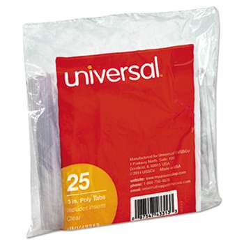 UNIVERSAL OFFICE PRODUCTS Hanging File Folder Plastic Index Tabs, 1/3 Tab Cut, 3 1/2" Tab, Clear, 25/Pack