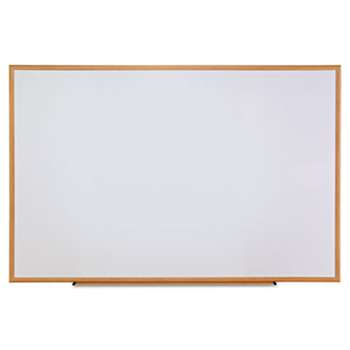 UNIVERSAL OFFICE PRODUCTS Dry-Erase Board, Melamine, 72 x 48, White, Oak-Finished Frame