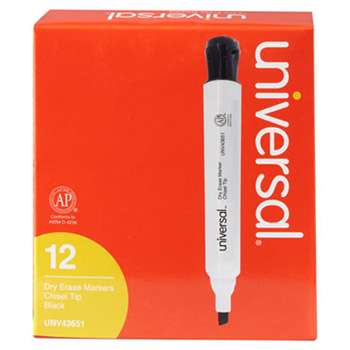 UNIVERSAL OFFICE PRODUCTS Dry Erase Marker, Chisel Tip, Black, Dozen
