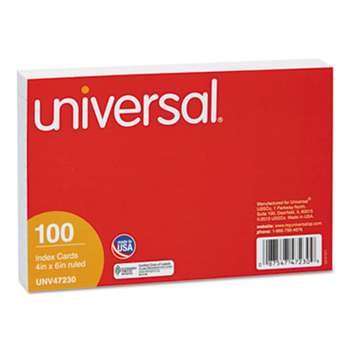 UNIVERSAL OFFICE PRODUCTS Ruled Index Cards, 4 x 6, White, 100/Pack