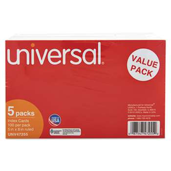 UNIVERSAL OFFICE PRODUCTS Ruled Index Cards, 5 x 8, White, 500/Pack