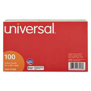 UNIVERSAL OFFICE PRODUCTS Index Cards, 5 x 8, Blue/Salmon/Green/Cherry/Canary, 100/Pack