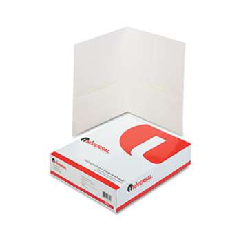 UNIVERSAL OFFICE PRODUCTS Two-Pocket Portfolio, Embossed Leather Grain Paper, White, 25/Box