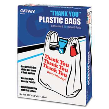 UNIVERSAL OFFICE PRODUCTS Plastic "Thank You" Shopping Bags, 11 x 6 x 22, 0.55 mil, White/Red, 250/Box