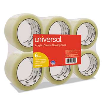 UNIVERSAL OFFICE PRODUCTS General-Purpose Acrylic Box Sealing Tape, 48mm x 100m, 3" Core, Clear, 6/Pack