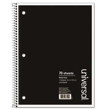 UNIVERSAL OFFICE PRODUCTS 1 Sub. Wirebound Notebook, 10 1/2 x 8, Wide Rule, 70 Sheets, Black Cover