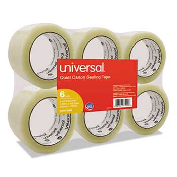 UNIVERSAL OFFICE PRODUCTS Quiet Tape Box Sealing Tape, 48mm x 100m, 3" Core, Clear, 6/Pack