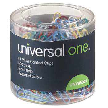 UNIVERSAL OFFICE PRODUCTS Vinyl-Coated Wire Paper Clips, No. 1, Assorted Colors, 500/Pack