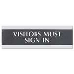 Headline Sign 4763 Century Series Office Sign, VISITORS MUST SIGN IN, 9 x 3, Black/Silver