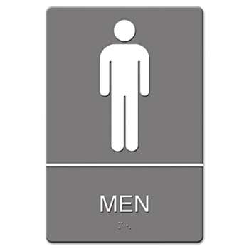 Headline Sign 4817 ADA Sign, Men Restroom Symbol w/Tactile Graphic, Molded Plastic, 6 x 9, Gray