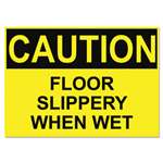 U. S. STAMP & SIGN OSHA Safety Signs, CAUTION SLIPPERY WHEN WET, Yellow/Black, 10 x 14