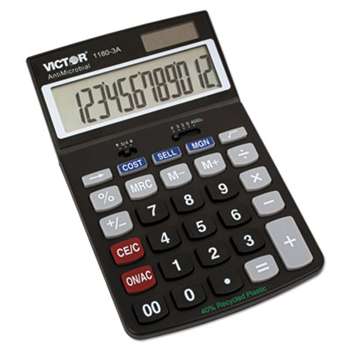 VICTOR TECHNOLOGIES 1180-3A Antimicrobial Desktop Calculator, 12-Digit LCD