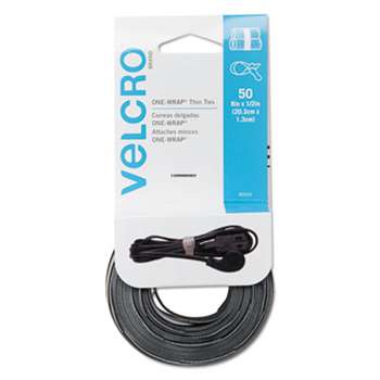 VELCRO USA, INC. Reusable Self-Gripping Ties, 1/2 x Eight Inches, Black/Gray, 50 Ties/Pack