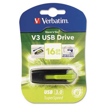 VERBATIM CORPORATION Store 'n' Go V3 USB 3.0 Drive, 16GB, Black/Green