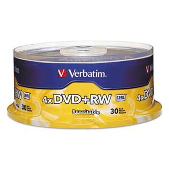 VERBATIM CORPORATION DVD+RW Discs, 4.7GB, 4x, Spindle, 30/Pack