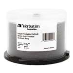 VERBATIM CORPORATION Inkjet Printable DVD+R Discs, 4.7GB, 16x, Spindle, White, 50/Pack