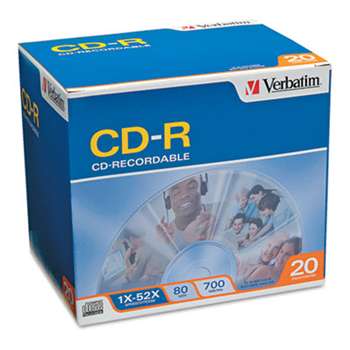 VERBATIM CORPORATION CD-R Discs, 700MB/80min, 52x, w/Slim Jewel Cases, Silver, 20/Pack
