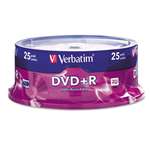 VERBATIM CORPORATION DVD+R Discs, 4.7GB, 16x, Spindle, Silver, 25/Pack