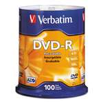 VERBATIM CORPORATION DVD-R Discs, 4.7GB, 16x, Spindle, Silver, 100/Pack