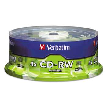 VERBATIM CORPORATION CD-RW Discs, 700MB/80min, 4X, Spindle, Matte Silver, 25/Pack