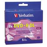 VERBATIM CORPORATION Dual-Layer DVD+R Discs, 8.5GB, 8x, w/Jewel Cases, 5/Pack, Silver