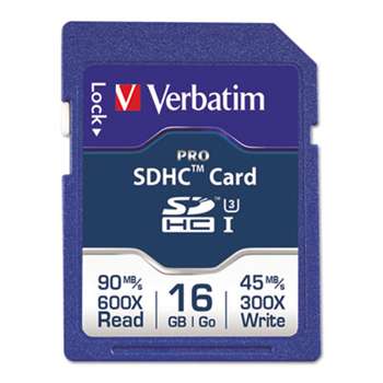 VERBATIM CORPORATION Pro 600X SDHC Memory Card, Class 10 UHS-1, 16GB