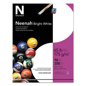 NEENAH PAPER Card Stock, 65lb, 96 Bright, 8 1/2 x 11, White, 250 Sheets