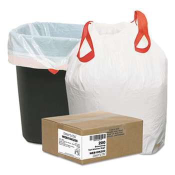 WEBSTER INDUSTRIES Heavy-Duty Trash Bags, 13gal, .9mil, 24.5 x 27 3/8, White, 200/Box