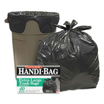 WEBSTER INDUSTRIES Super Value Pack Trash Bags, 33gal, .65mil, 32.5 x 40, Black, 40/Box