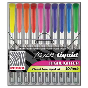 ZEBRA PEN CORP. Zazzle Liquid Ink Highlighter, Chisel Tip, Asst Colors, 10/Set