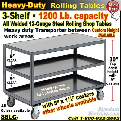 88LC / Heavy Duty 3-Shelf Rolling Table