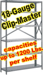 OPEN CLIP-MASTER STEEL SHELVING 18-GAUGE, 5-SHELF UNITS