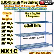 Blue-Chromate 4-Shelf Wire Shelving / NX1C