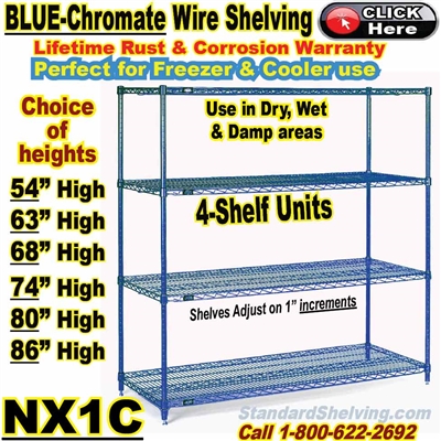 Blue-Chromate 4-Shelf Wire Shelving / NX1C