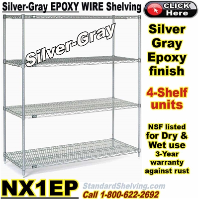 Silver-Gray Epoxy 4-Shelf Wire Shelving / NX1EP