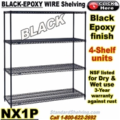 Black-Epoxy 4-Shelf Wire Shelving / NX1P