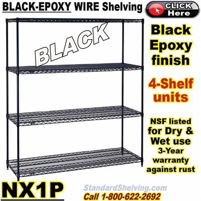 Black-Epoxy 4-Shelf Wire Shelving / NX1P