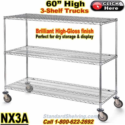 Chrome Wire 3-Shelf Trucks 60"High / NX3A