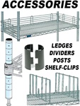 ACCESSORIES FOR WIRE SHELVING LEDGES, DIVIDERS, POSTS, CLIPS (NXB)