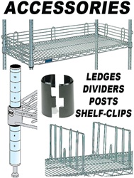 ACCESSORIES FOR WIRE SHELVING LEDGES, DIVIDERS, POSTS, CLIPS (NXB)