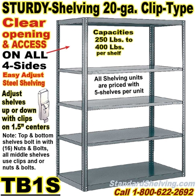 "Sturdy-Shelf" 20-ga. Steel Shelving / Clip-Type / TB1S